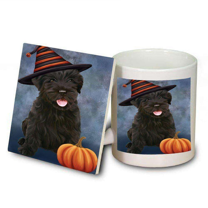 Christmas Happy Holidays Black Russian Terrier Dog Wearing Witch Hat Mug and Coaster Set MUC0057