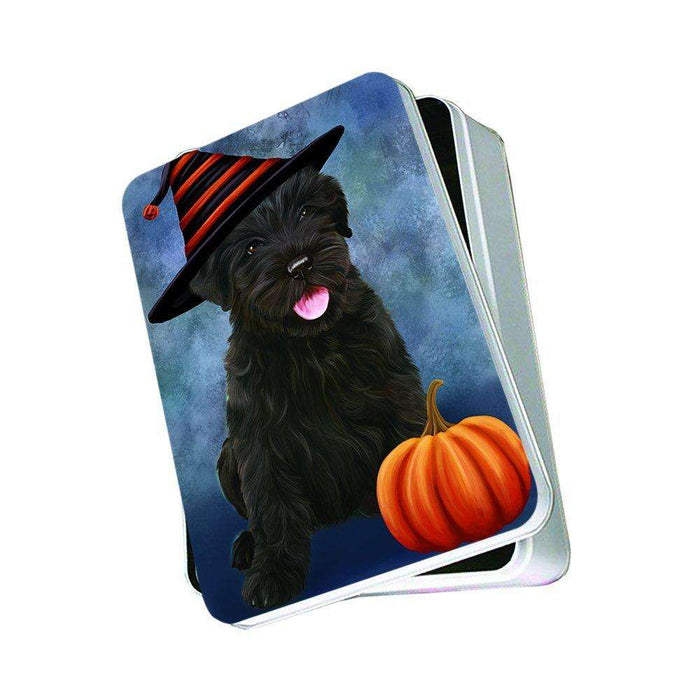Christmas Happy Holidays Black Russian Terrier Dog Wearing Witch Hat Photo Storage Tin PTIN0057