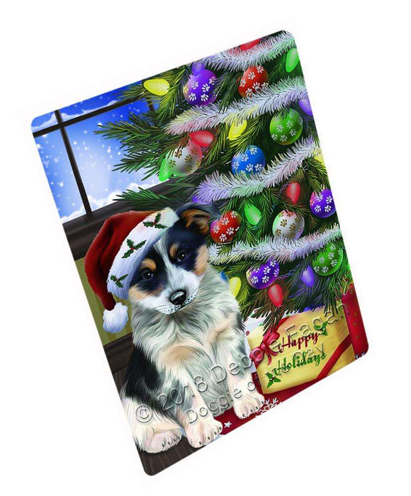 Christmas Happy Holidays Blue Heeler Dog with Tree and Presents Blanket BLNKT98346
