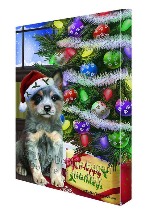 Christmas Happy Holidays Blue Heeler Dog with Tree and Presents Canvas Print Wall Art Décor CVS98873