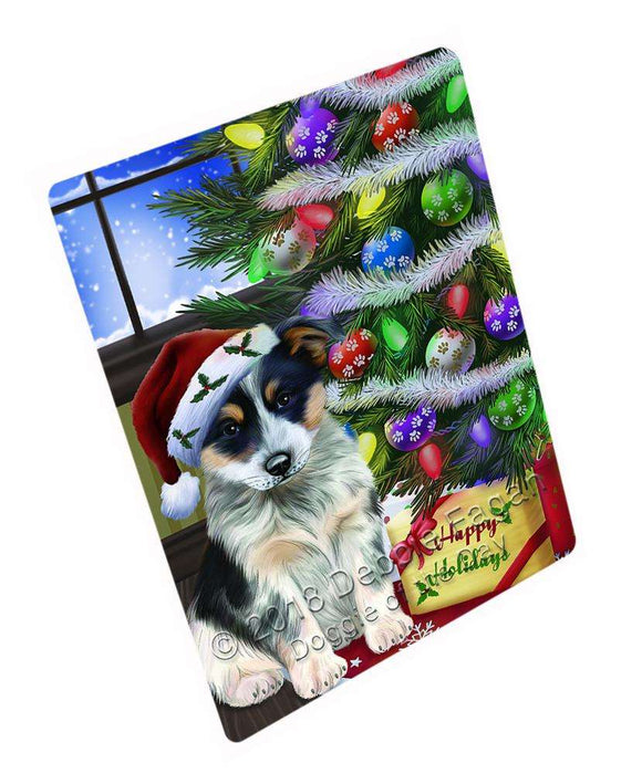 Christmas Happy Holidays Blue Heeler Dog with Tree and Presents Cutting Board C64779