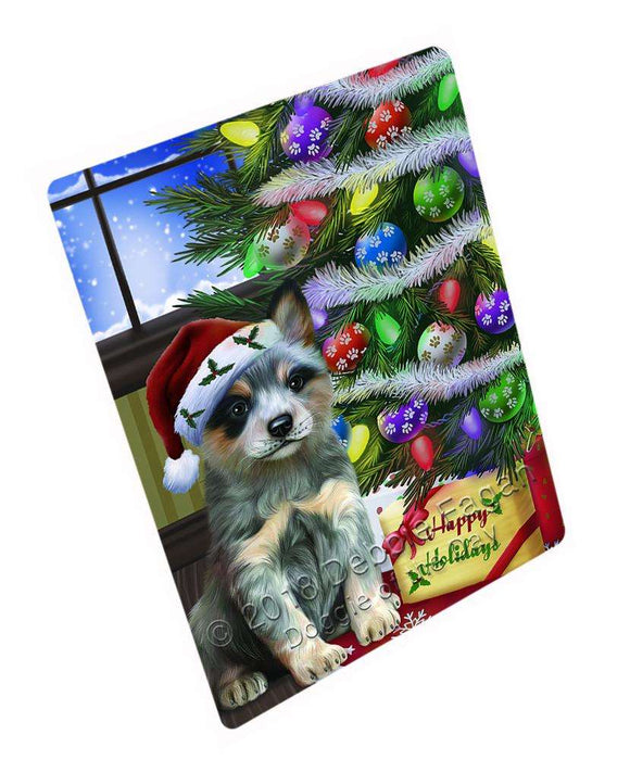 Christmas Happy Holidays Blue Heeler Dog with Tree and Presents Cutting Board C64785