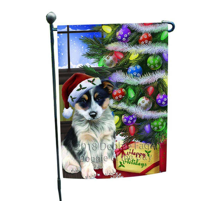 Christmas Happy Holidays Blue Heeler Dog with Tree and Presents Garden Flag GFLG53507