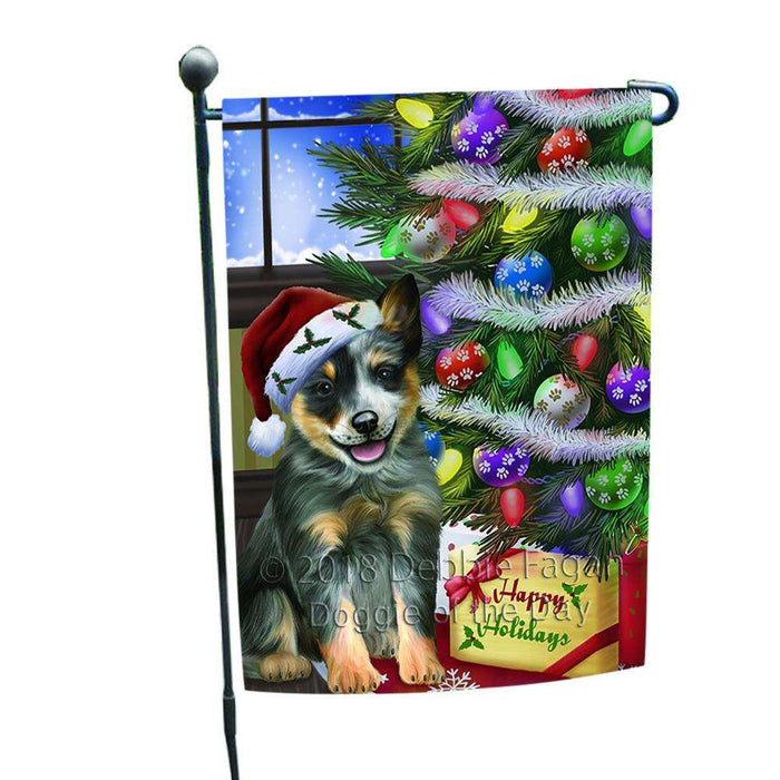 Christmas Happy Holidays Blue Heeler Dog with Tree and Presents Garden Flag GFLG53508