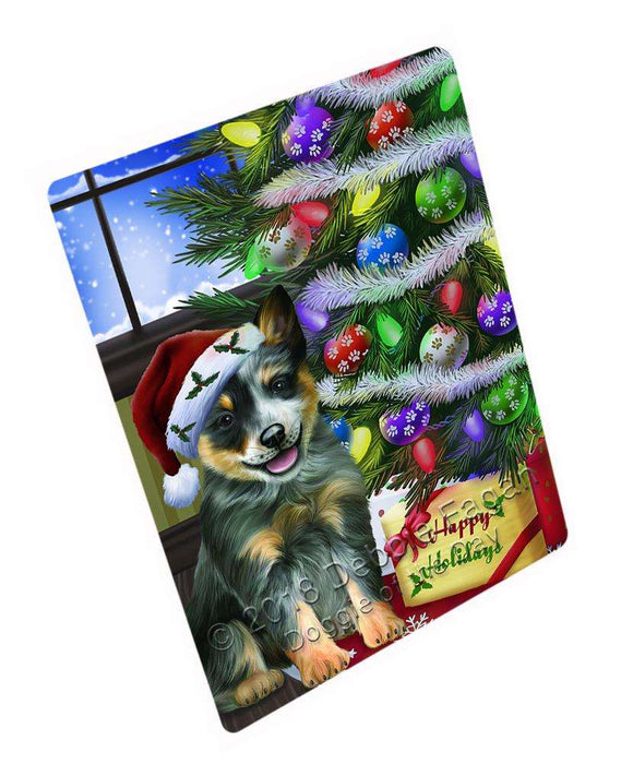 Christmas Happy Holidays Blue Heeler Dog with Tree and Presents Large Refrigerator / Dishwasher Magnet RMAG81558