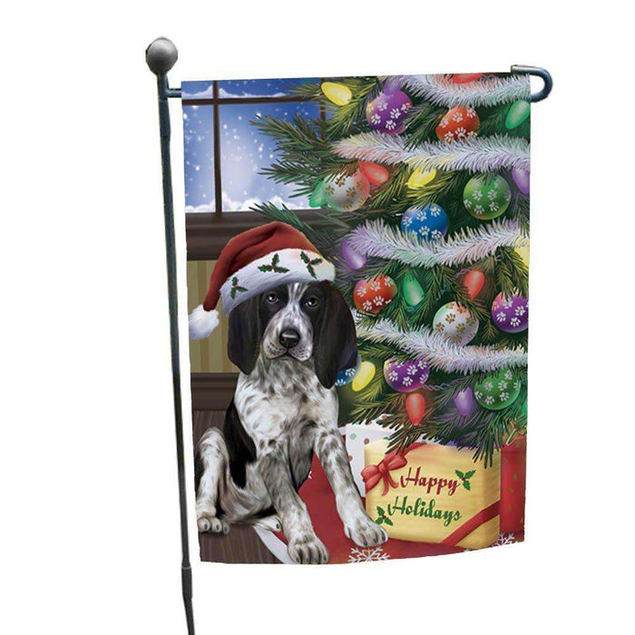 Christmas Happy Holidays Bluetick Coonhound Dog with Tree and Presents Garden Flag