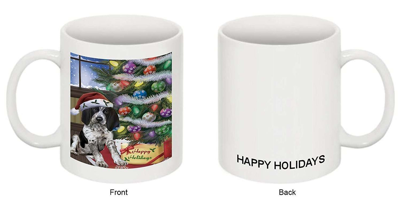 Christmas Happy Holidays Bluetick Coonhound Dog with Tree and Presents Mug