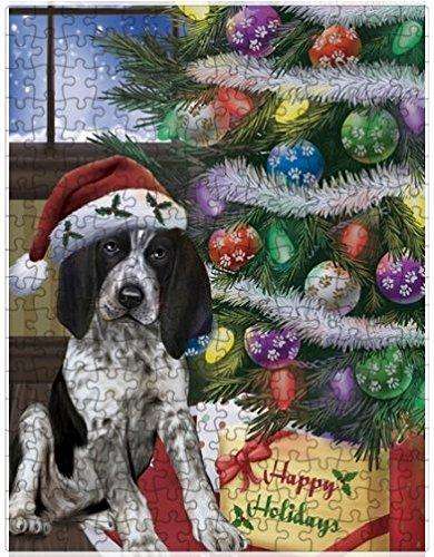 Christmas Happy Holidays Bluetick Coonhound Dog with Tree and Presents Puzzle with Photo Tin