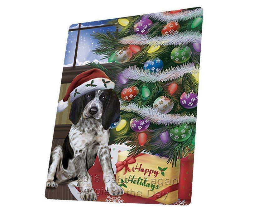 Christmas Happy Holidays Bluetick Coonhound Dog with Tree and Presents Tempered Cutting Board
