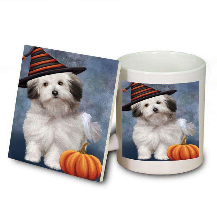 Christmas Happy Holidays Bolognese Dog Wearing Witch Hat Mug and Coaster Set MUC0058