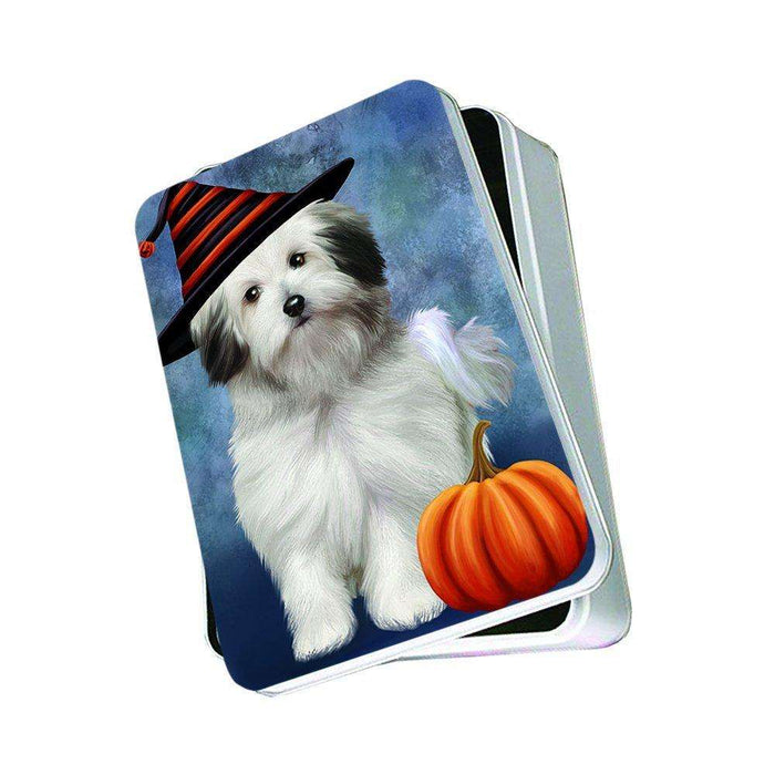 Christmas Happy Holidays Bolognese Dog Wearing Witch Hat Photo Storage Tin PTIN0058