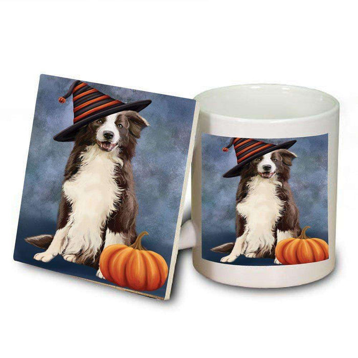 Christmas Happy Holidays Border Collie Dog Wearing Witch Hat Mug and Coaster Set MUC0061