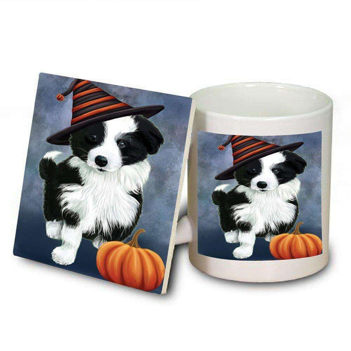 Christmas Happy Holidays Border Collie Dog Wearing Witch Hat Mug and Coaster Set MUC0063