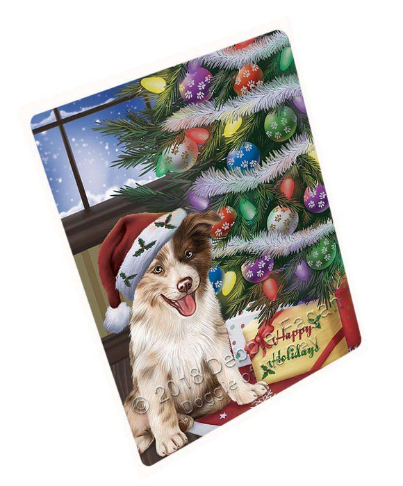 Christmas Happy Holidays Border Collie Dog with Tree and Presents Blanket BLNKT101559