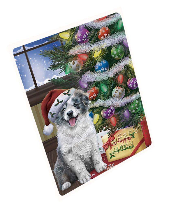 Christmas Happy Holidays Border Collie Dog with Tree and Presents Blanket BLNKT101568