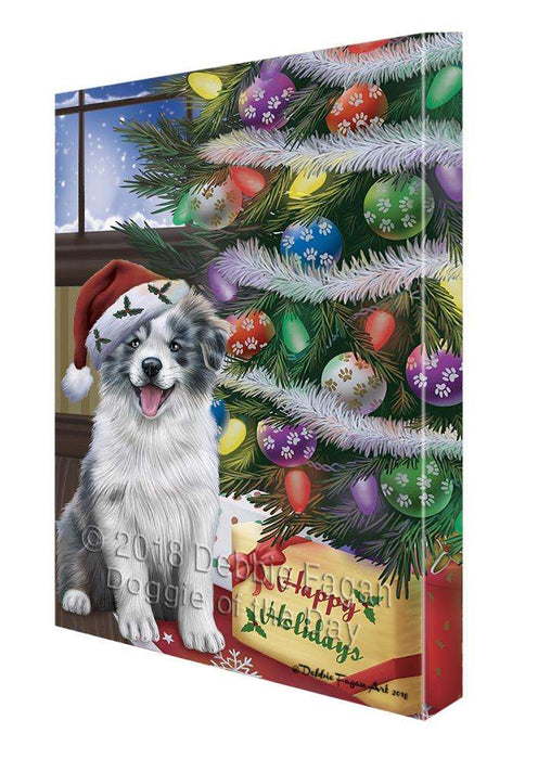 Christmas Happy Holidays Border Collie Dog with Tree and Presents Canvas Print Wall Art Décor CVS102077