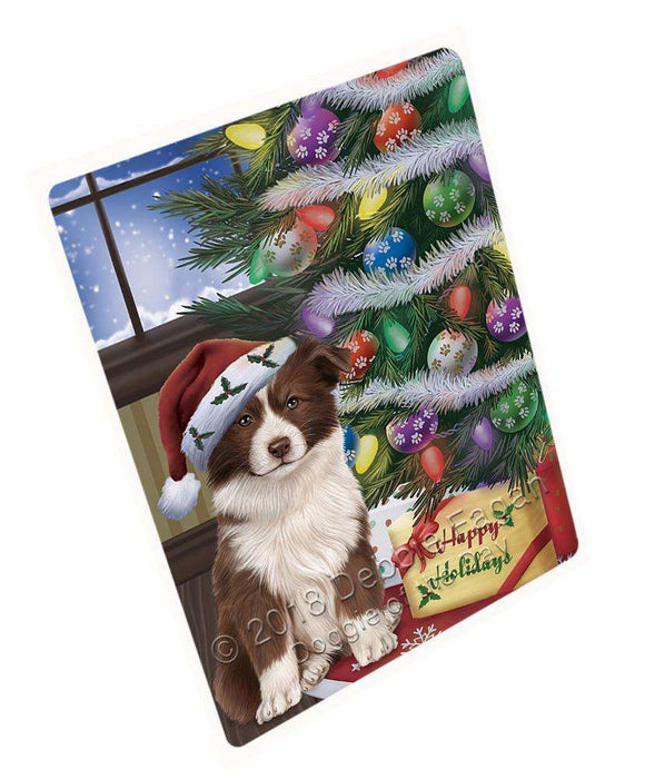 Christmas Happy Holidays Border Collie Dog with Tree and Presents Cutting Board C65856