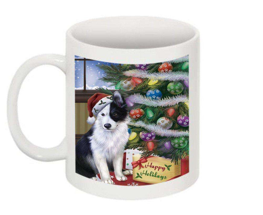 Christmas Happy Holidays Border Collie Dog with Tree and Presents Mug CMG0052