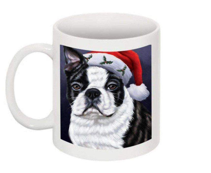 Christmas Happy Holidays Boston Terrier Dog Wearing Santa Hat Mug CMG0023