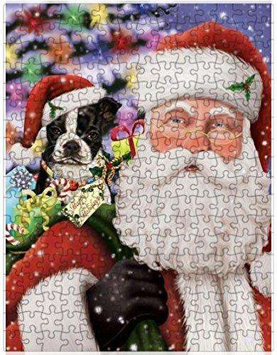 Christmas Happy Holidays Boston Terrier Dog with Tree and Presents Puzzle with Photo Tin
