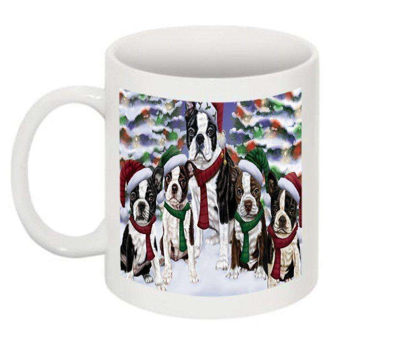 Christmas Happy Holidays Boston Terrier Dogs Family Portrait Mug CMG0131