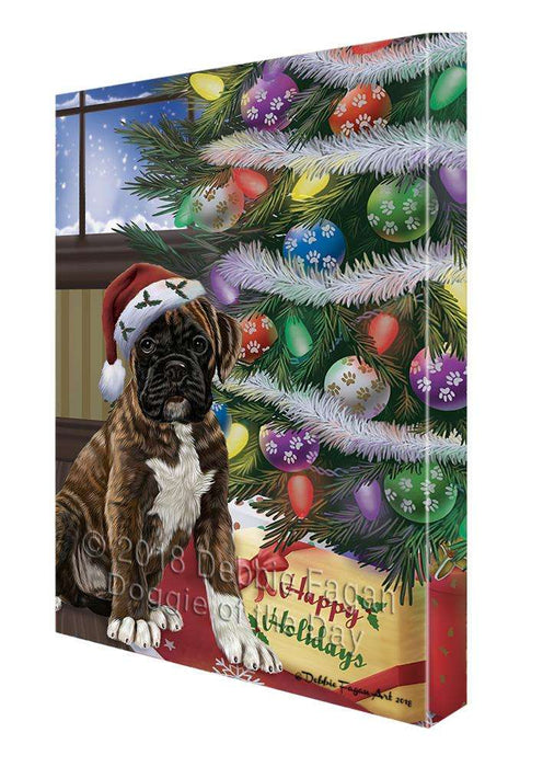 Christmas Happy Holidays Boxer Dog with Tree and Presents Canvas Print Wall Art Décor CVS102104