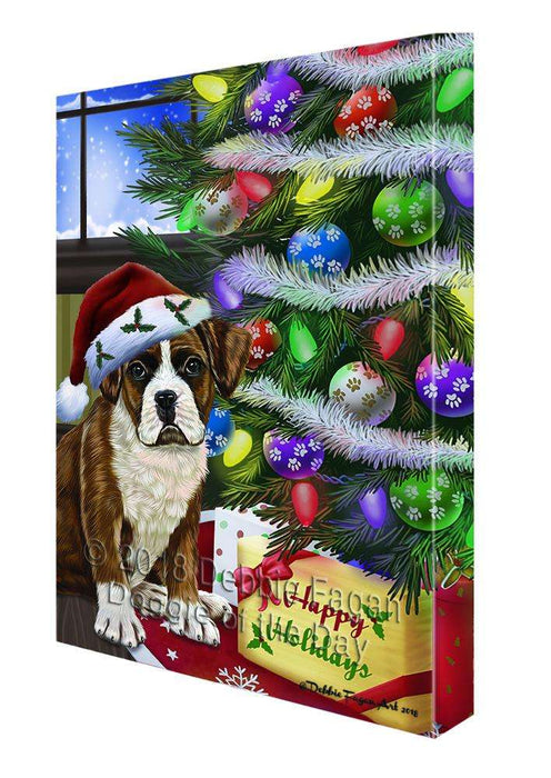 Christmas Happy Holidays Boxer Dog with Tree and Presents Canvas Print Wall Art Décor CVS102113