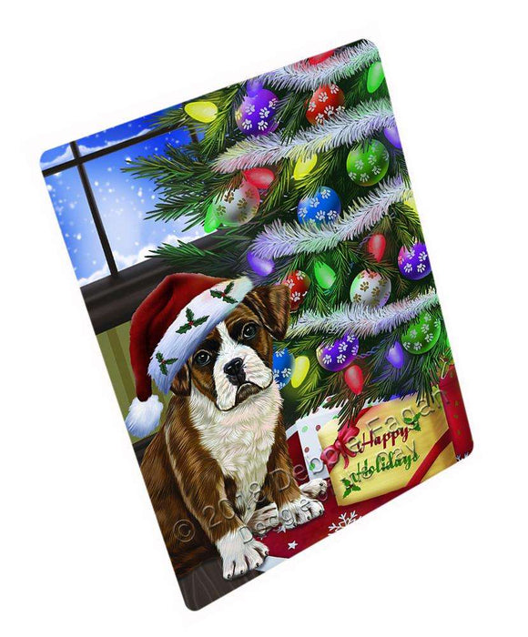 Christmas Happy Holidays Boxer Dog with Tree and Presents Cutting Board C65865