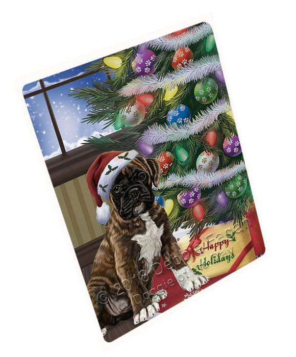 Christmas Happy Holidays Boxer Dog with Tree and Presents Large Refrigerator / Dishwasher Magnet RMAG83718