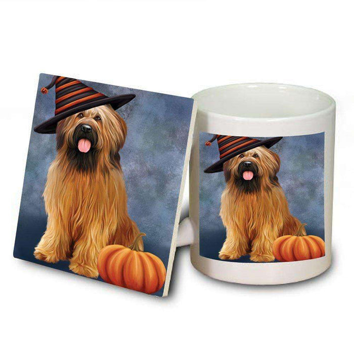 Christmas Happy Holidays Briard Dog Wearing Witch Hat Mug and Coaster Set MUC0064