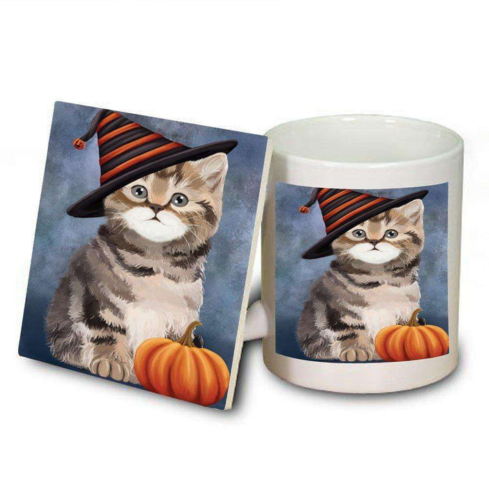 Christmas Happy Holidays British Shorthair Cat Wearing Witch Hat Mug and Coaster Set MUC0065