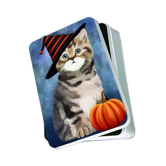 Christmas Happy Holidays British Shorthair Cat Wearing Witch Hat Photo Storage Tin PTIN0065