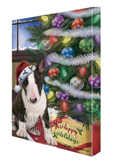 Christmas Happy Holidays Bull Terrier Dog with Tree and Presents Canvas Print Wall Art Décor CVS102122