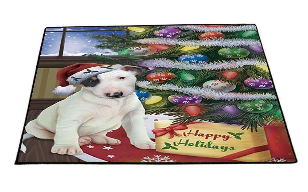Christmas Happy Holidays Bull Terrier Dog with Tree and Presents Indoor/Outdoor Floormat