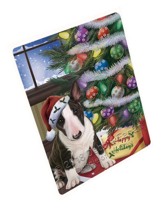 Christmas Happy Holidays Bull Terrier Dog with Tree and Presents Large Refrigerator / Dishwasher Magnet RMAG83730