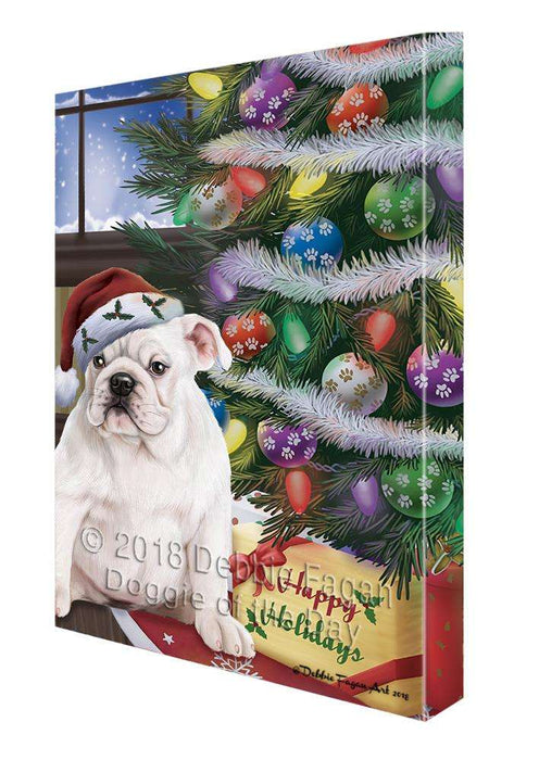Christmas Happy Holidays Bulldog with Tree and Presents Canvas Print Wall Art Décor CVS102131