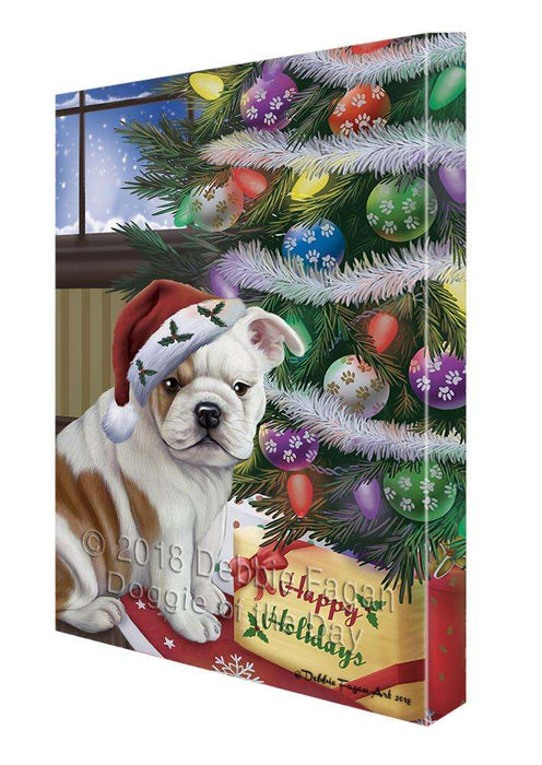 Christmas Happy Holidays Bulldog with Tree and Presents Canvas Print Wall Art Décor CVS102140