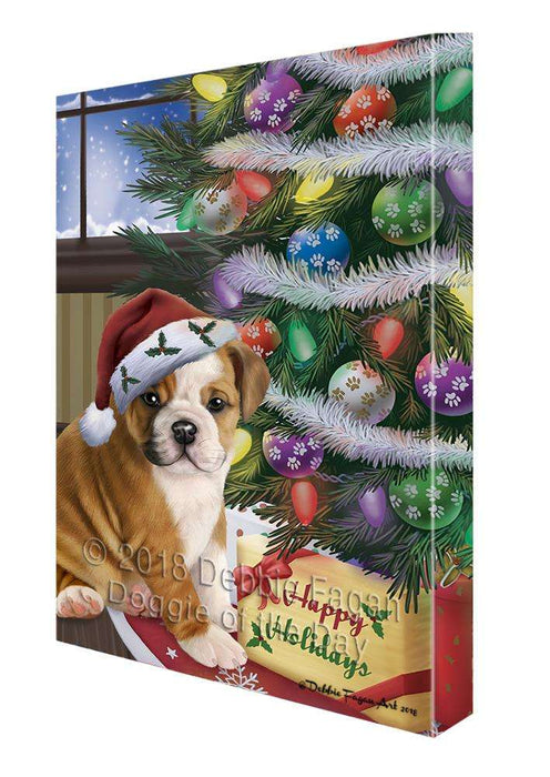 Christmas Happy Holidays Bulldog with Tree and Presents Canvas Print Wall Art Décor CVS102149