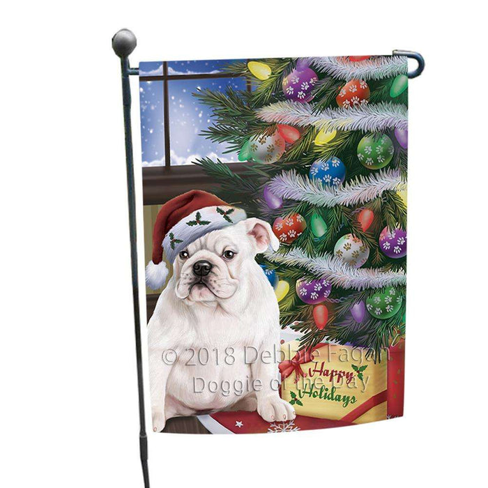 Christmas Happy Holidays Bulldog with Tree and Presents Garden Flag GFLG53871