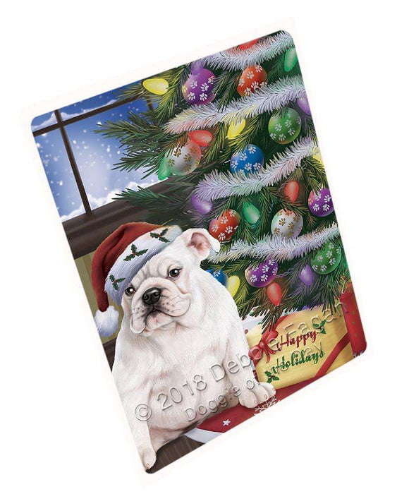 Christmas Happy Holidays Bulldog with Tree and Presents Large Refrigerator / Dishwasher Magnet RMAG83736