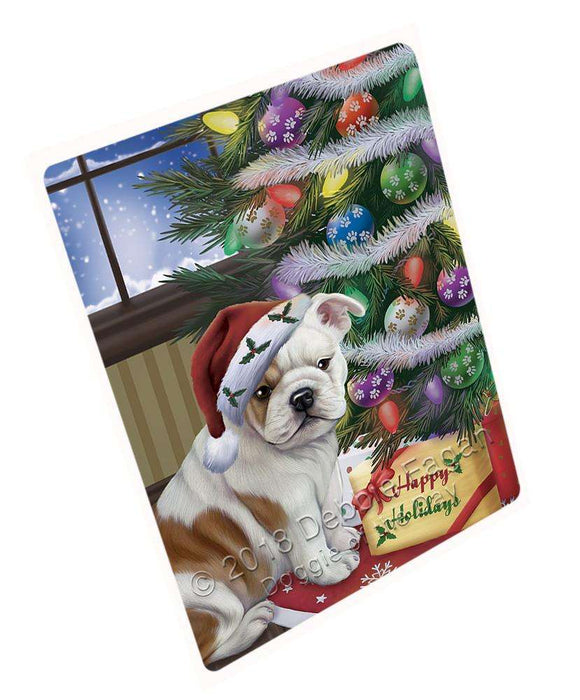 Christmas Happy Holidays Bulldog with Tree and Presents Large Refrigerator / Dishwasher Magnet RMAG83742