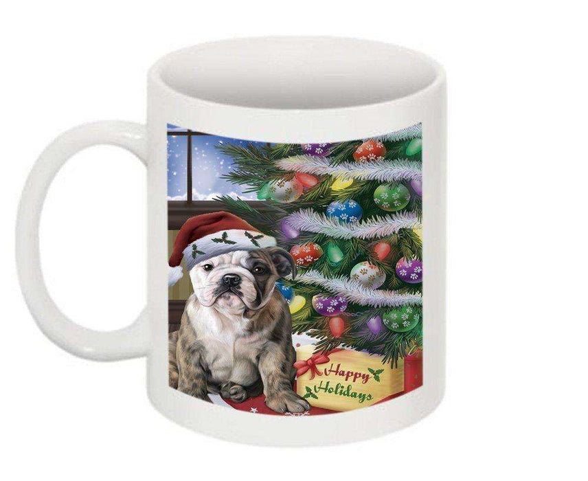Christmas Happy Holidays Bulldog with Tree and Presents Mug CMG0055