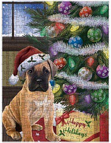 Christmas Happy Holidays Bullmastiff Dog with Tree and Presents Puzzle with Photo Tin D015 (300 pc.)
