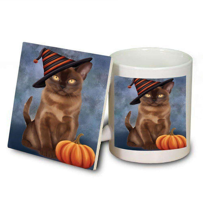 Christmas Happy Holidays Burmese Cat Wearing Witch Hat Mug and Coaster Set MUC0066
