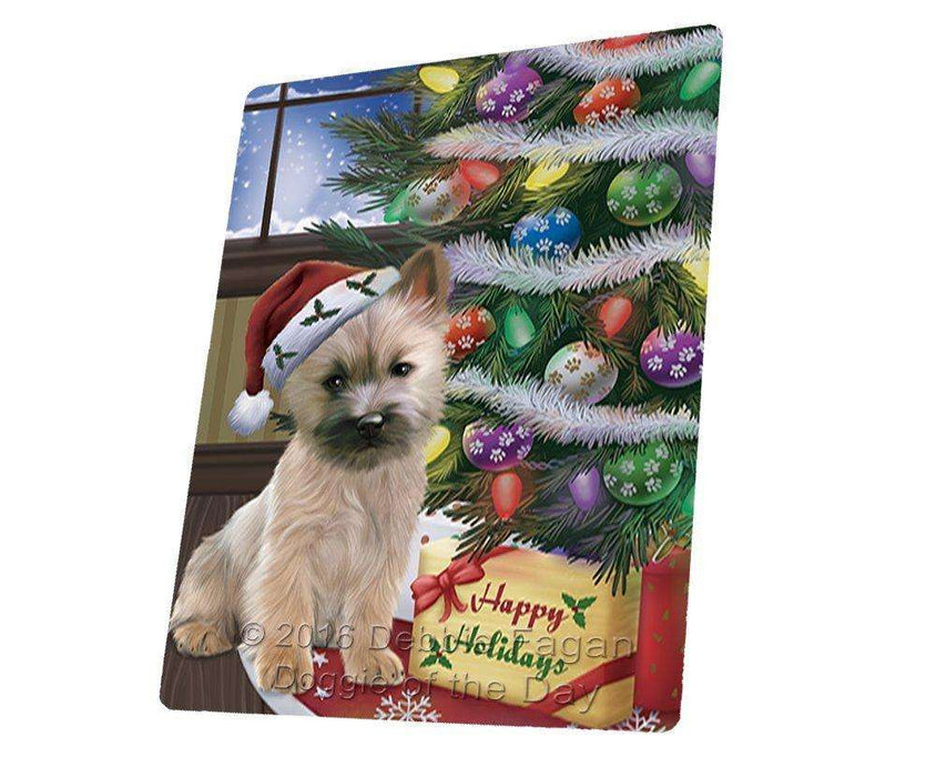 Christmas Happy Holidays Cairn Terrier Dog with Tree and Presents Art Portrait Print Woven Throw Sherpa Plush Fleece Blanket