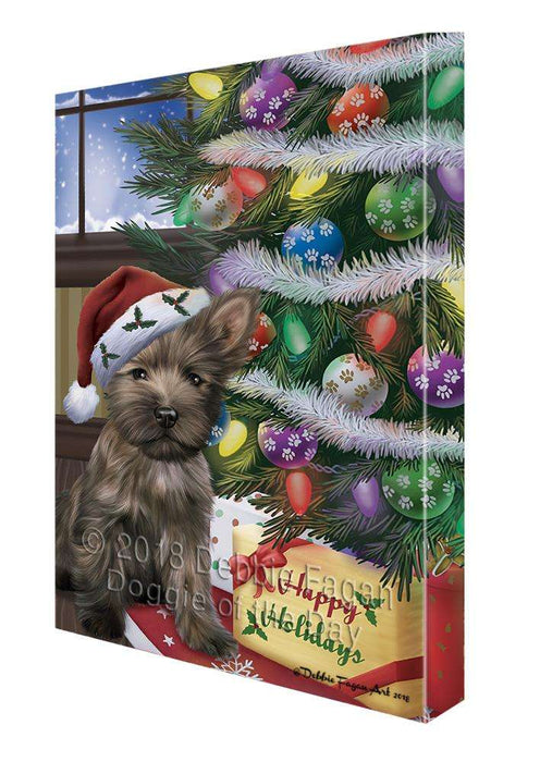 Christmas Happy Holidays Cairn Terrier Dog with Tree and Presents Canvas Print Wall Art Décor CVS102158