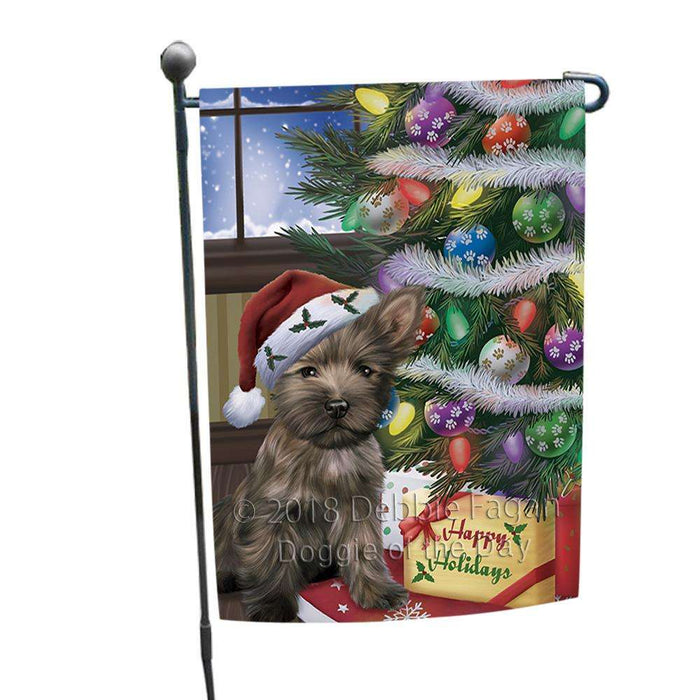 Christmas Happy Holidays Cairn Terrier Dog with Tree and Presents Garden Flag GFLG53874