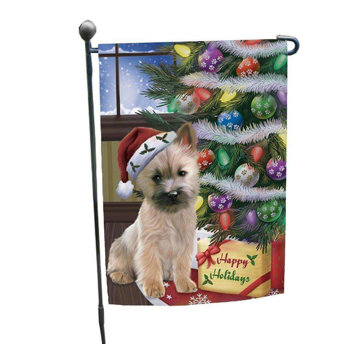 Christmas Happy Holidays Cairn Terrier Dog with Tree and Presents Garden Flag