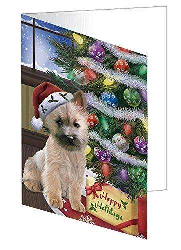 Christmas Happy Holidays Cairn Terrier Dog with Tree and Presents Handmade Artwork Assorted Pets Greeting Cards and Note Cards with Envelopes for All Occasions and Holiday Seasons