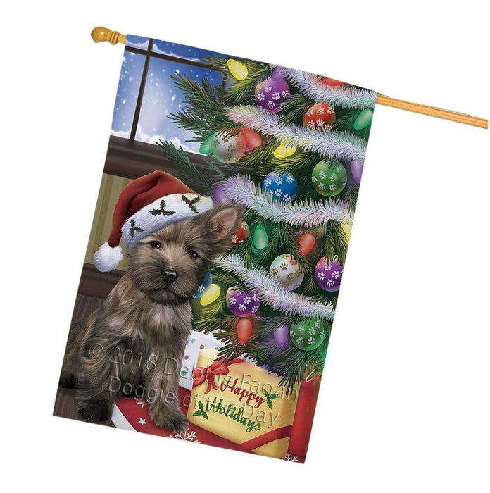 Christmas Happy Holidays Cairn Terrier Dog with Tree and Presents House Flag FLG54010